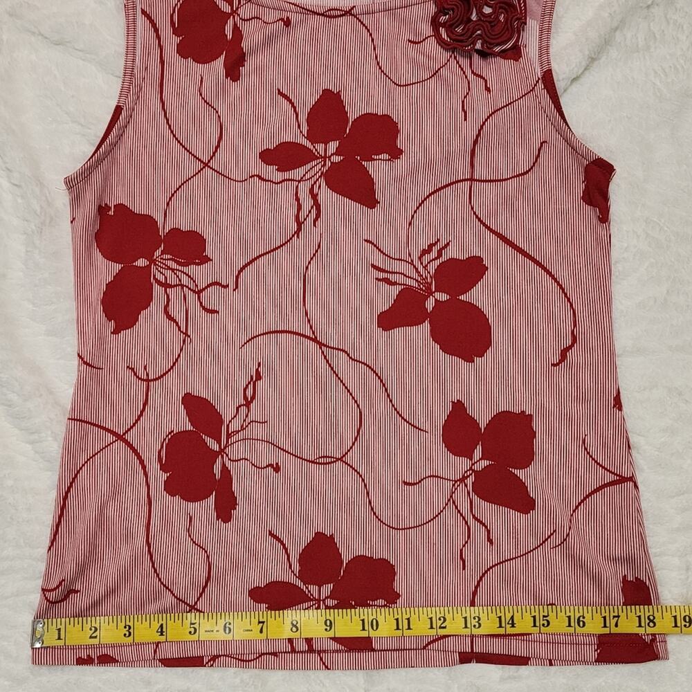 New York and Company Rosette Floral Print Sleeveless Romantic Red Top, Medium - Picture 4 of 8